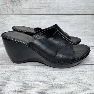 Natural Soul Black Leather Y2k 90's Platform Lug Chunky Wedge Open Toe sizze 6.5